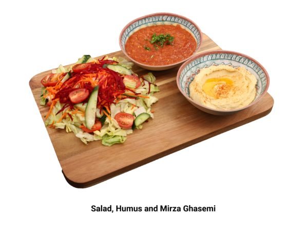 salad, humus, Mirza Ghasemi